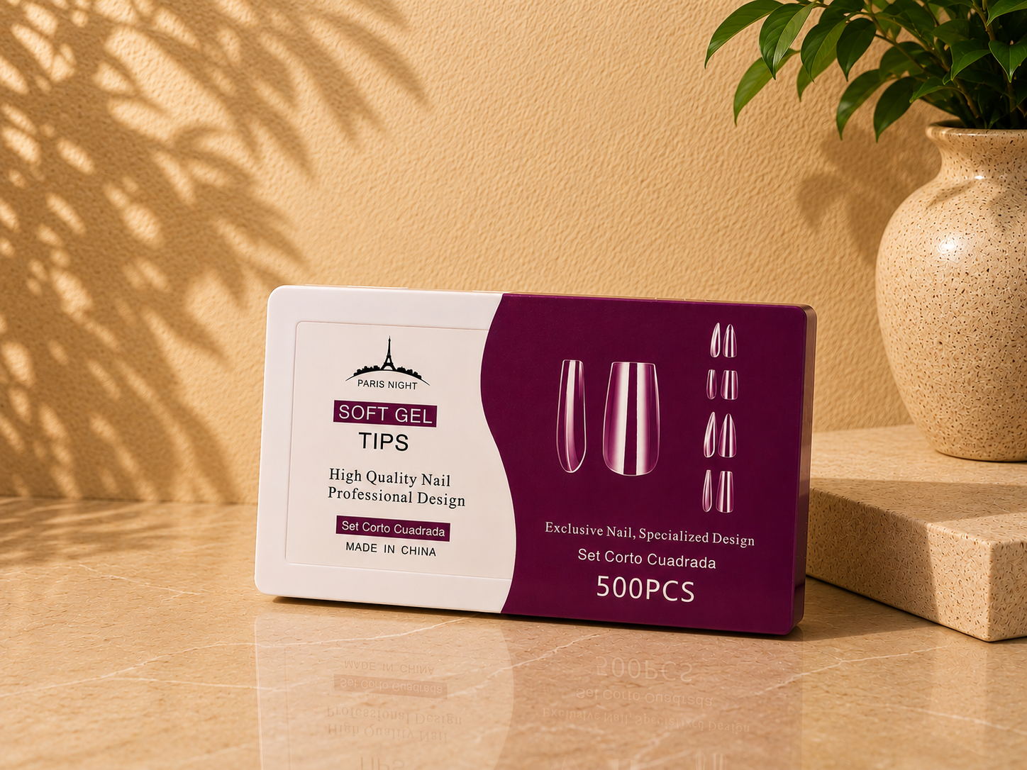 SOFT GEL TIPS CORTO CUADRADAS 500 UNIDADES PARIS NIGHT