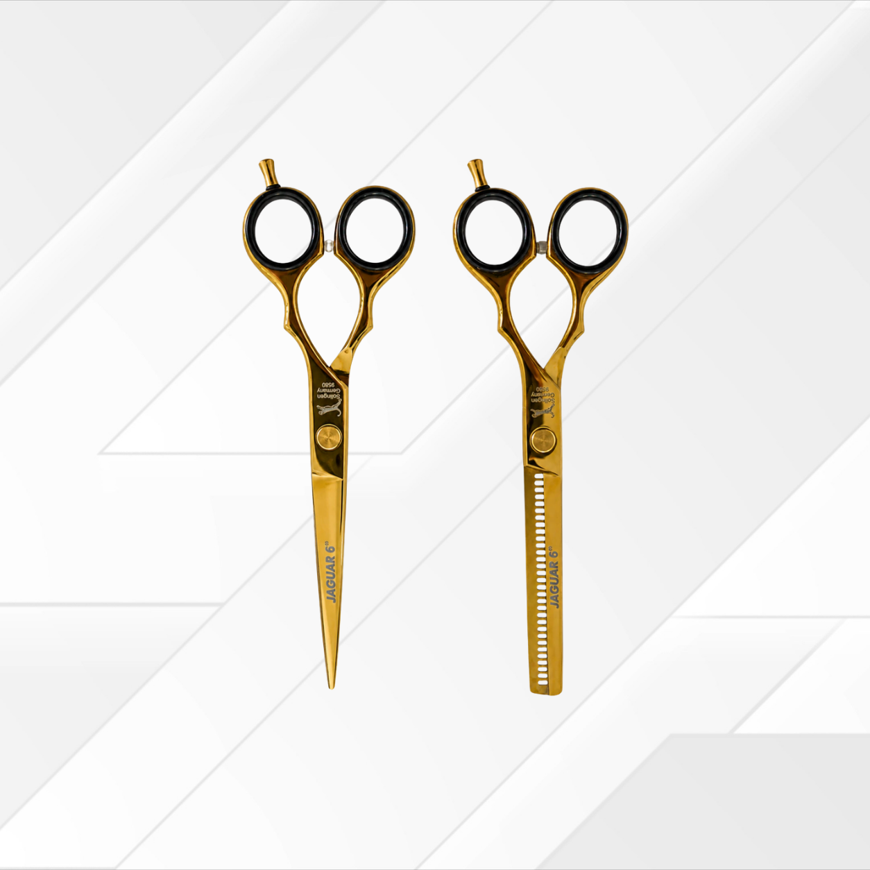 KIT TIJERA DE CORTE Y TIJERA DE PULIR JAGUAR DORADA
