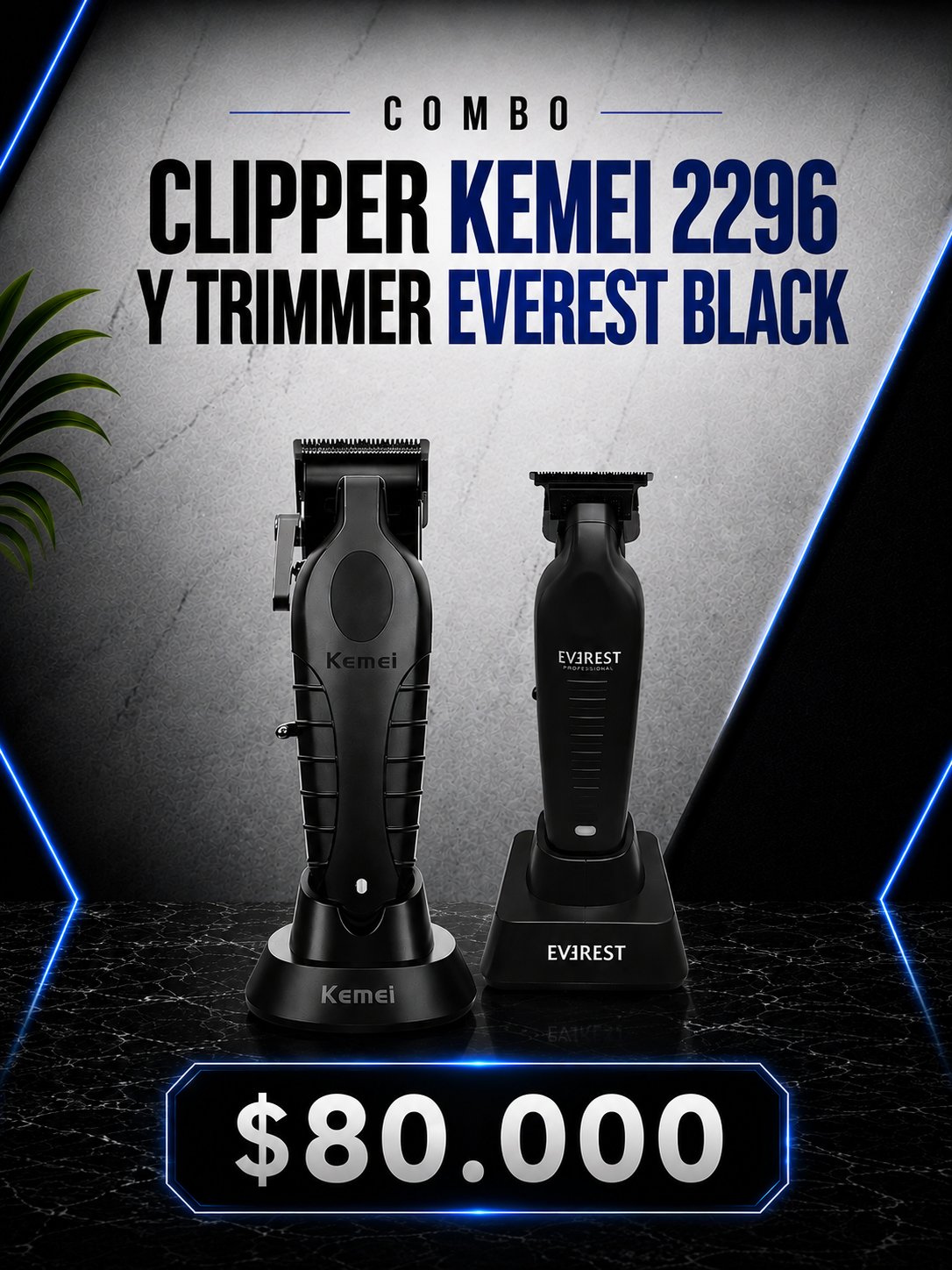 COMBO CLIPPER KEMEI 2296 + TRIMMER EVEREST BLACK
