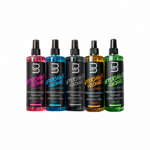 After Shave L3vel 3, cinco botellas completas con margen blanco