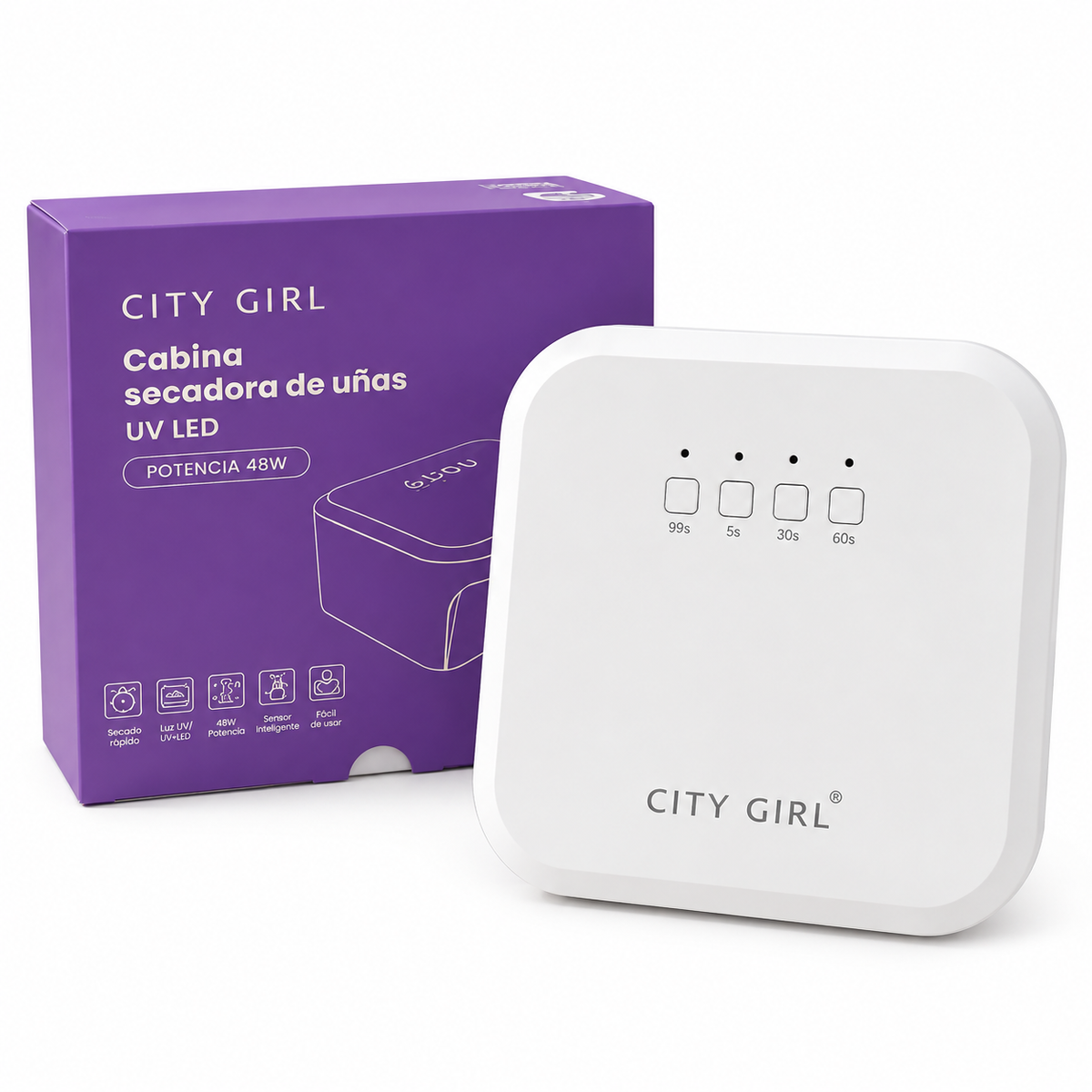 CABINA SECADORA DE UÑAS CITY GIRL UV LED 48W sobre fondo blanco