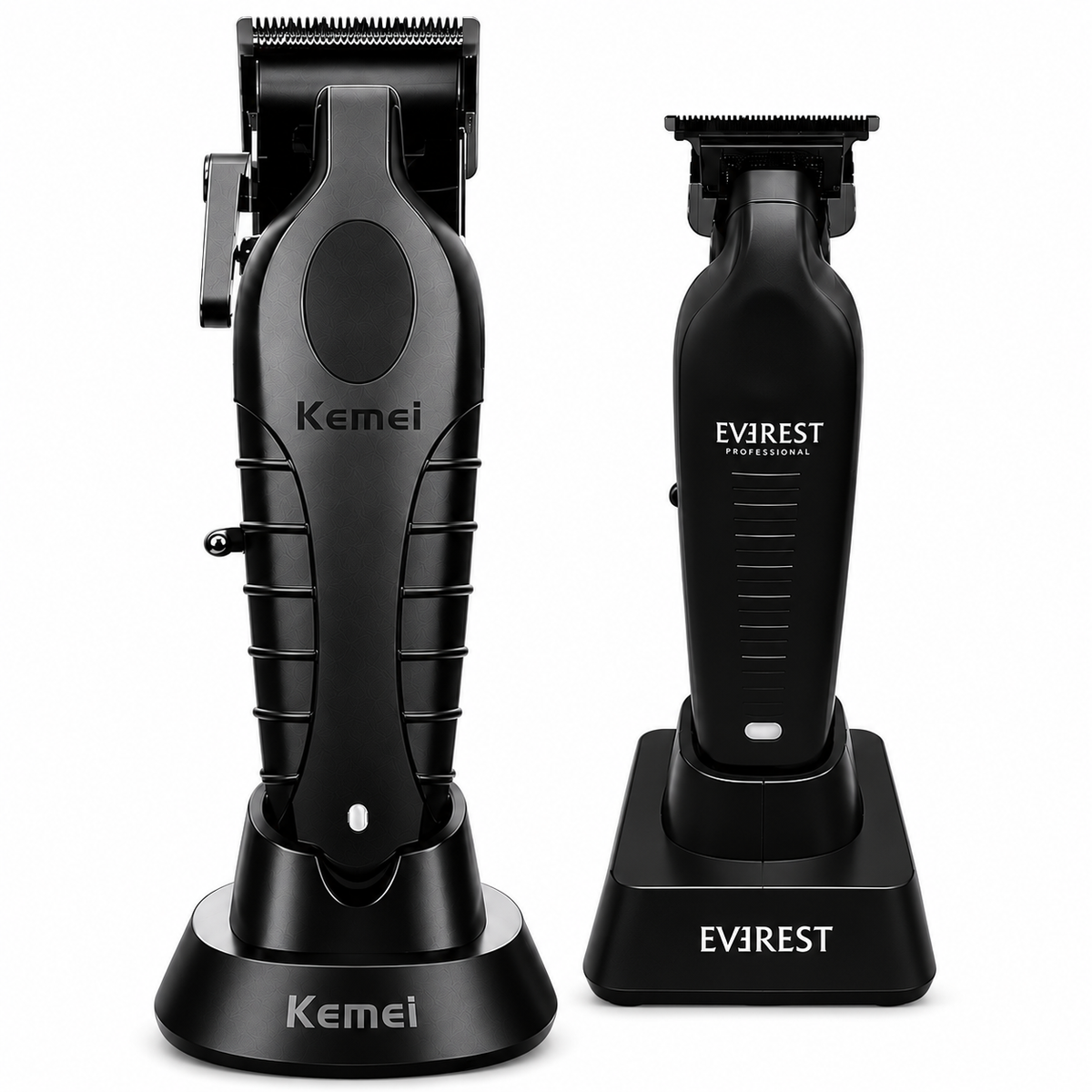 COMBO CLIPPER KEMEI 2296 + TRIMMER EVEREST BLACK sobre fondo blanco