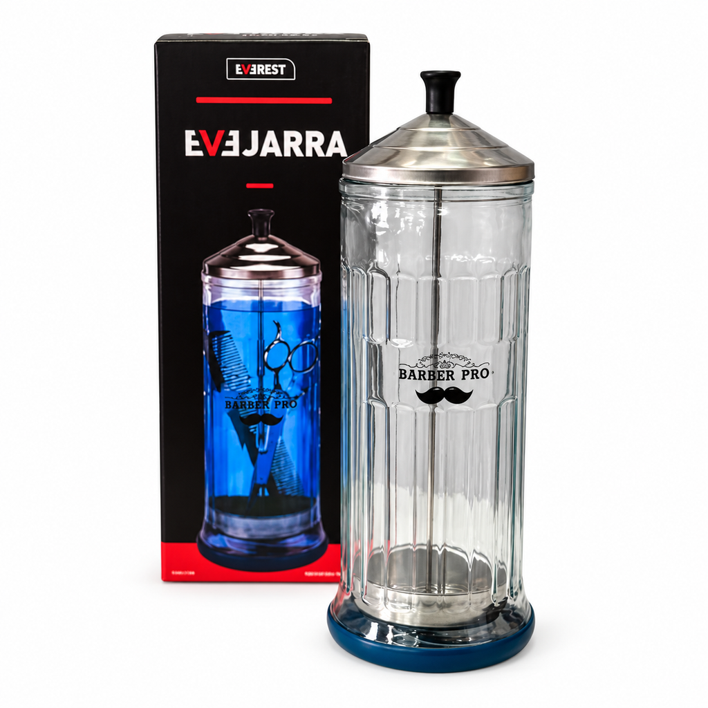 JARRA SANITIZANTE DE VIDRIO EVEREST sobre fondo blanco