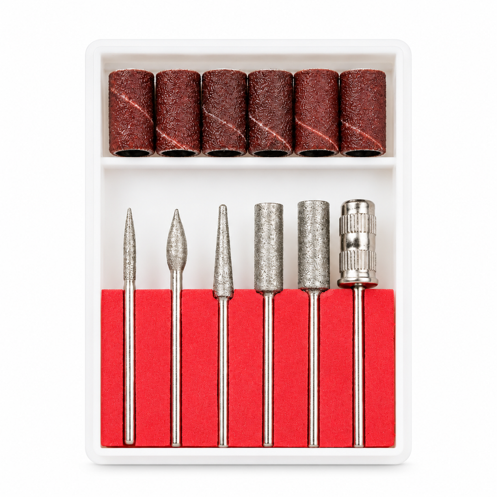 KIT FRESAS PARA TORNO DE UÑAS 6 PIEZAS sobre fondo blanco