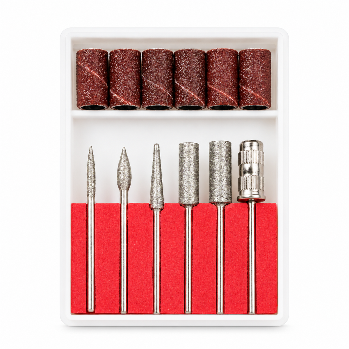 KIT FRESAS PARA TORNO DE UÑAS 6 PIEZAS sobre fondo blanco
