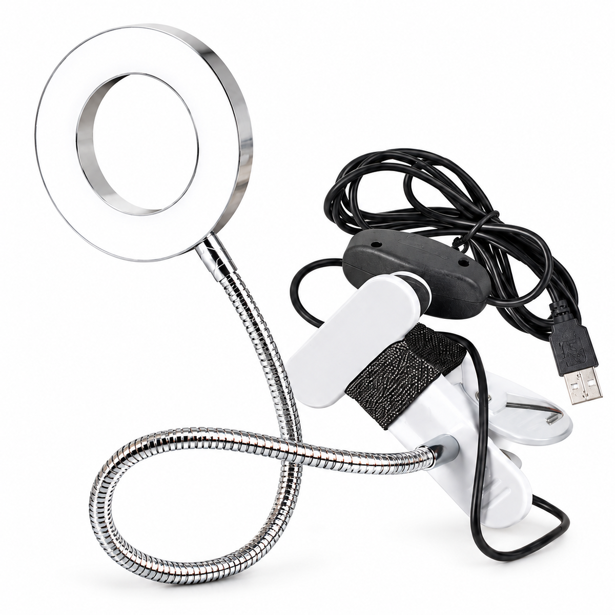 LÁMPARA LED USB FLEXIBLE CON LUPA sobre fondo blanco