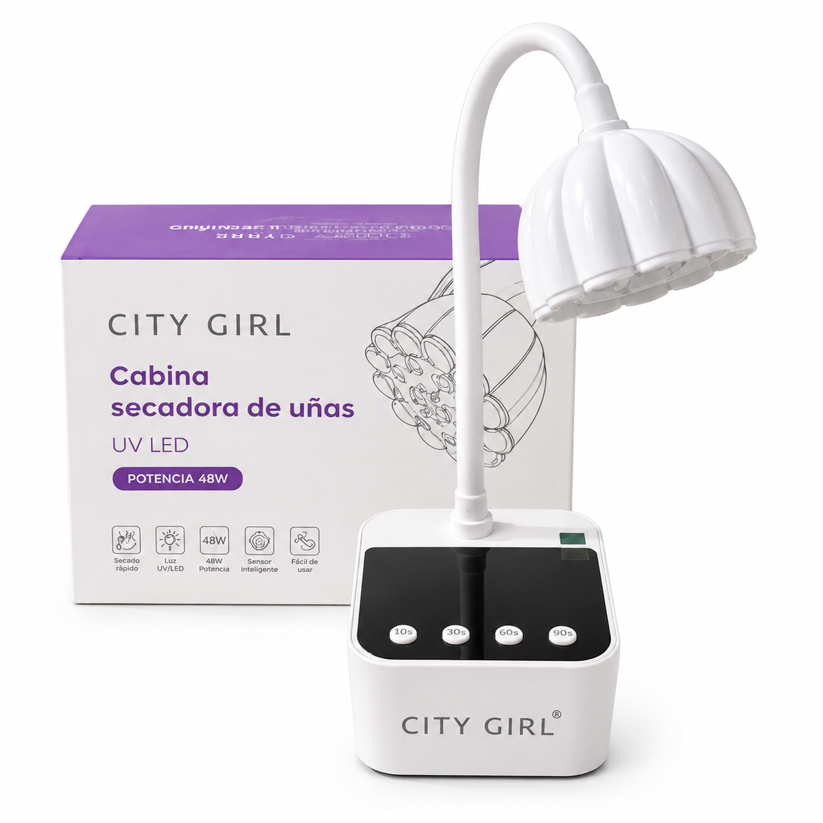 LÁMPARA UV LED FLEXIBLE CITY GIRL 48W sobre fondo blanco