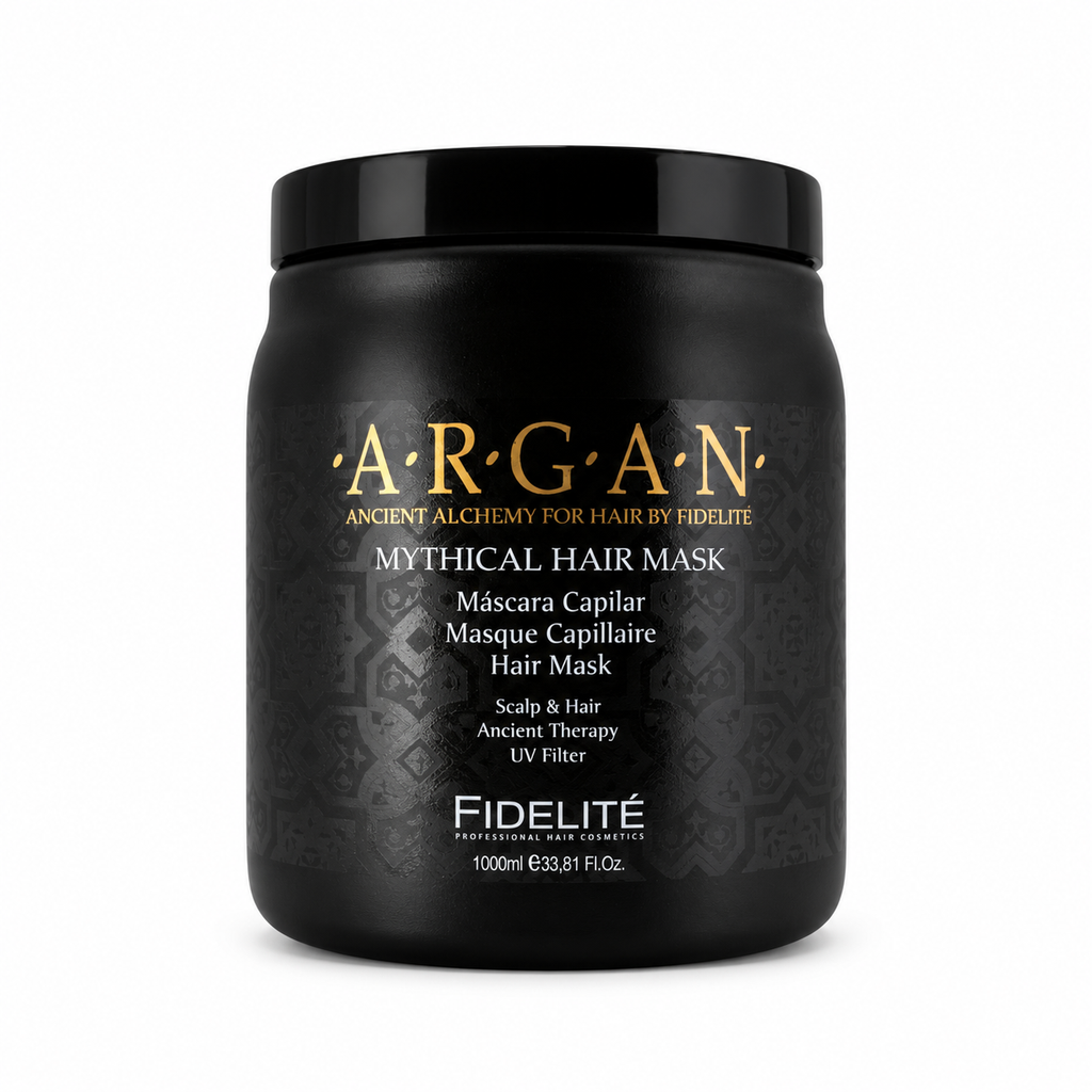 MASCARA CAPILAR ARGAN FIDELITE sobre fondo blanco