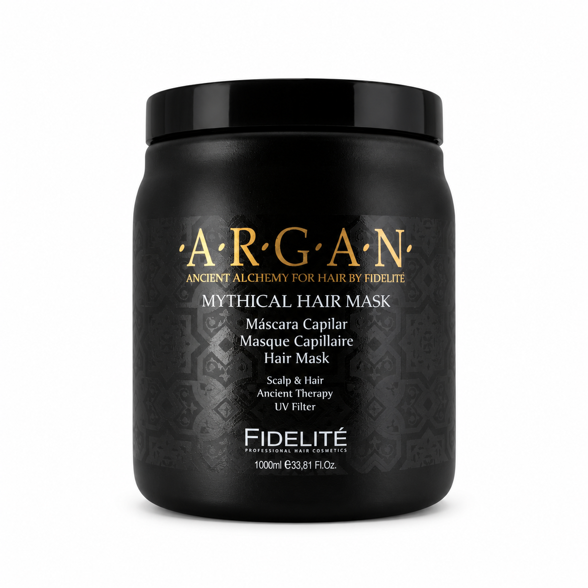 MASCARA CAPILAR ARGAN FIDELITE sobre fondo blanco