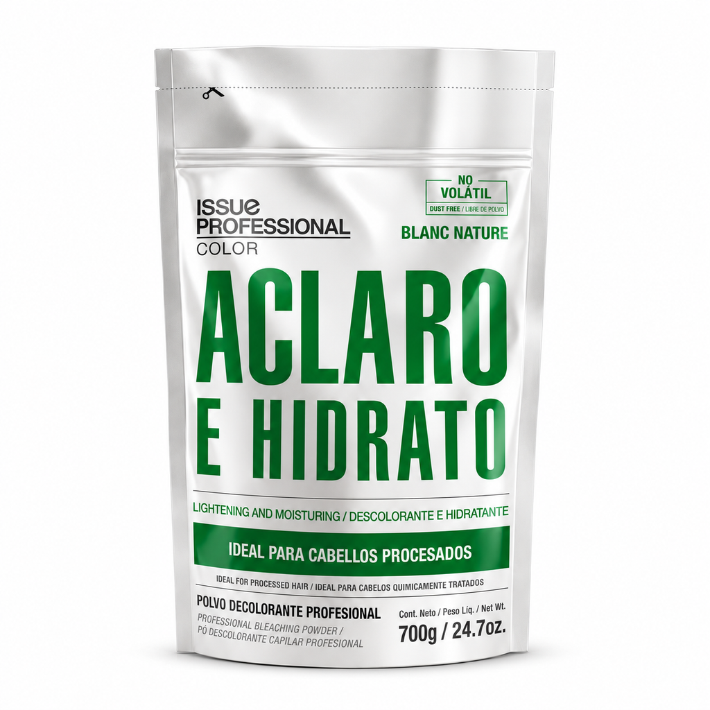 POLVO ISSUE ACLARO E HIDRATO sobre fondo blanco