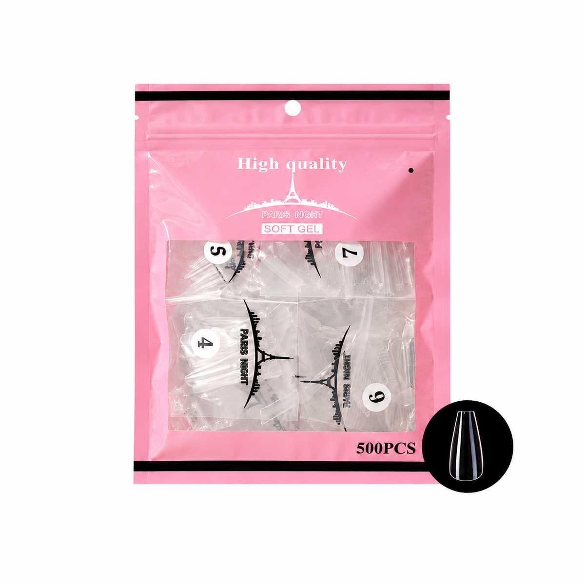 TIPS SOFT GEL PARIS NIGHT CUADRADO EN BOLSA 500 PCS