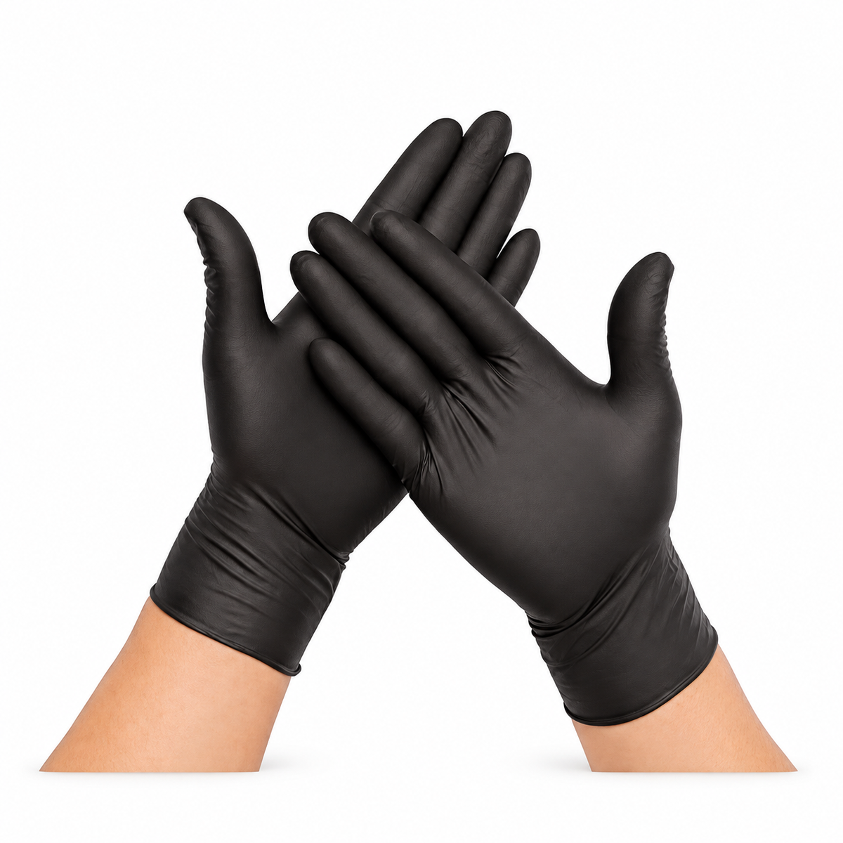 Guantes de nitrilo negro sobre fondo blanco