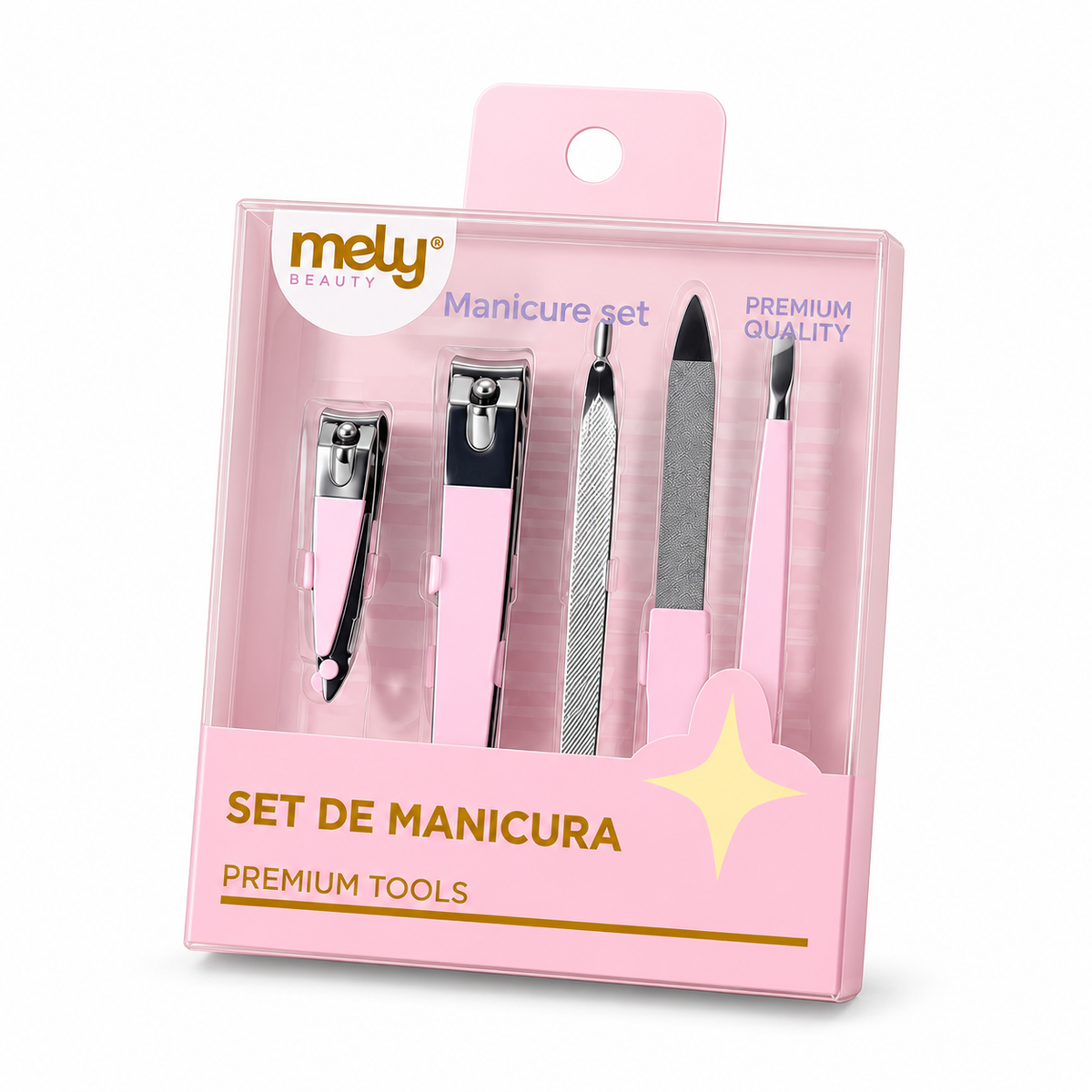 SET DE MANICURIA 5 PIEZAS MELY sobre fondo blanco