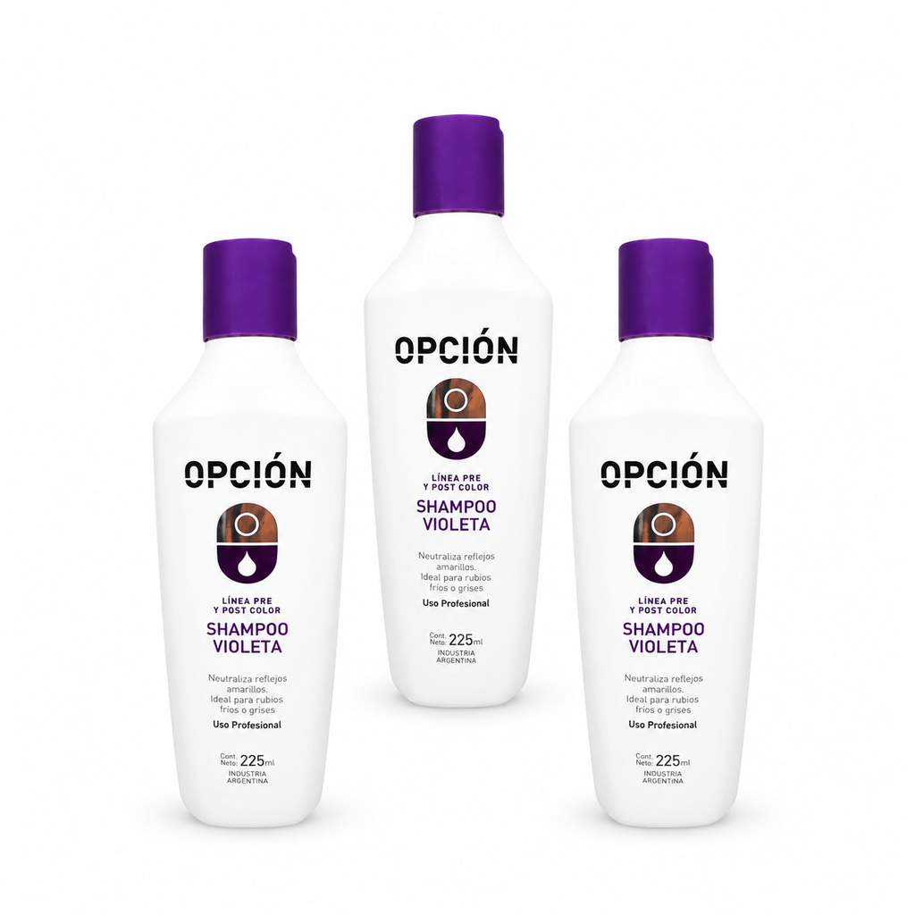 Shampoo Violeta Opción 225 ml sobre fondo blanco