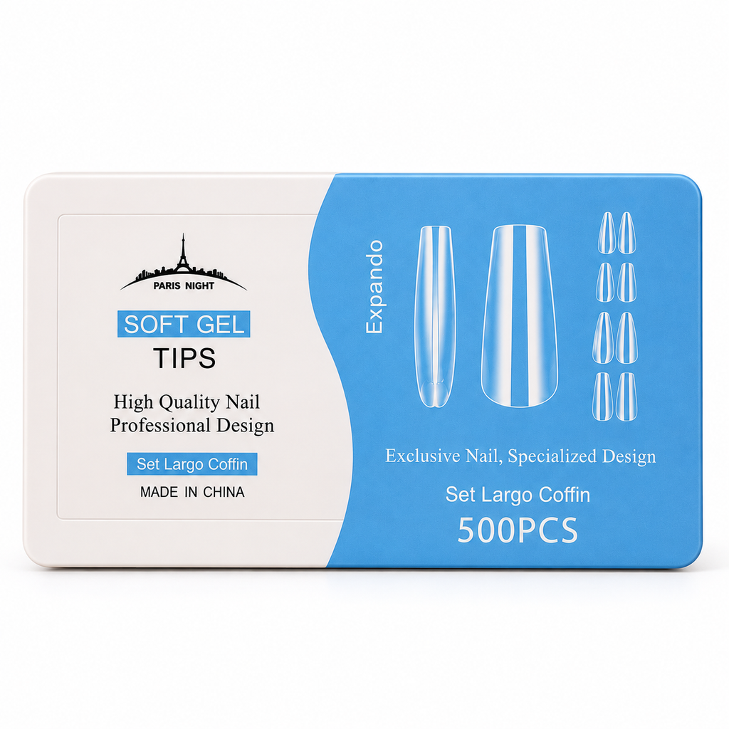 SOFT GEL TIPS LARGO COFFIN 500 UNIDADES PARIS NIGHT sobre fondo blanco