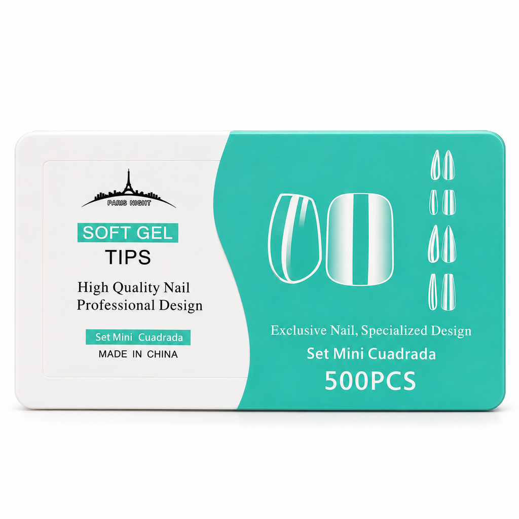 SOFT GEL TIPS MINI CUADRADAS 500 UNIDADES PARIS NIGHT sobre fondo blanco