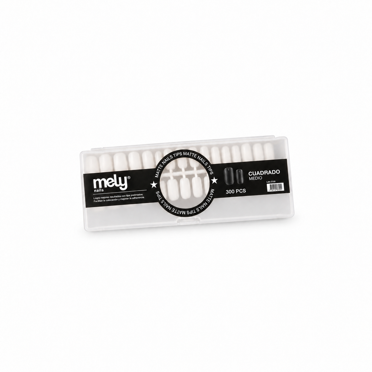 TIPS MATTE CUADRADO MEDIO 300 UNIDADES MELY completo sobre fondo blanco