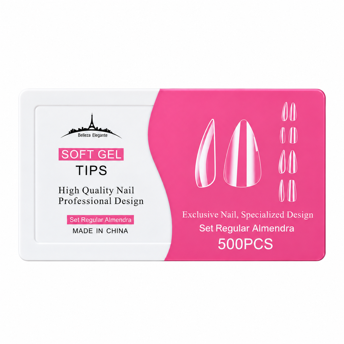 TIPS SOFT GEL PARIS NIGHT SET REGULAR ALMENDRA sobre fondo blanco