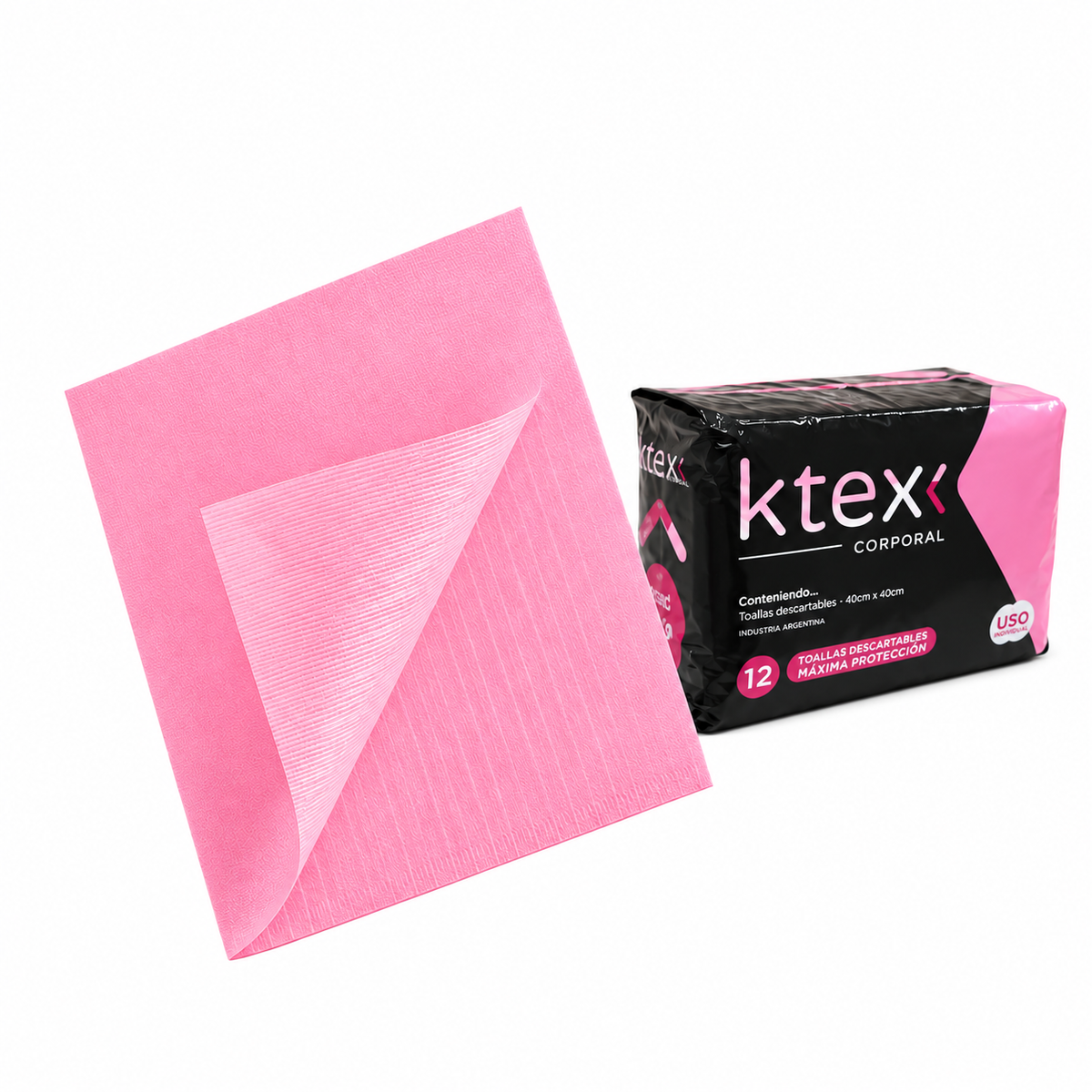 TOALLAS DESCARTABLES KTEX 12 UNIDADES sobre fondo blanco
